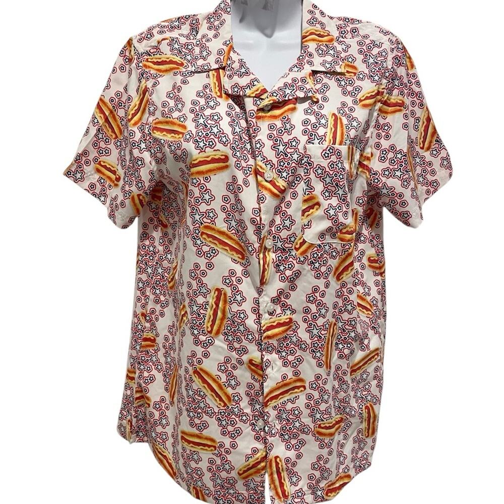 NWT ONE RESOLUTION CLOTHING Unisex Hot Dog July 4th Summer Button Down Small